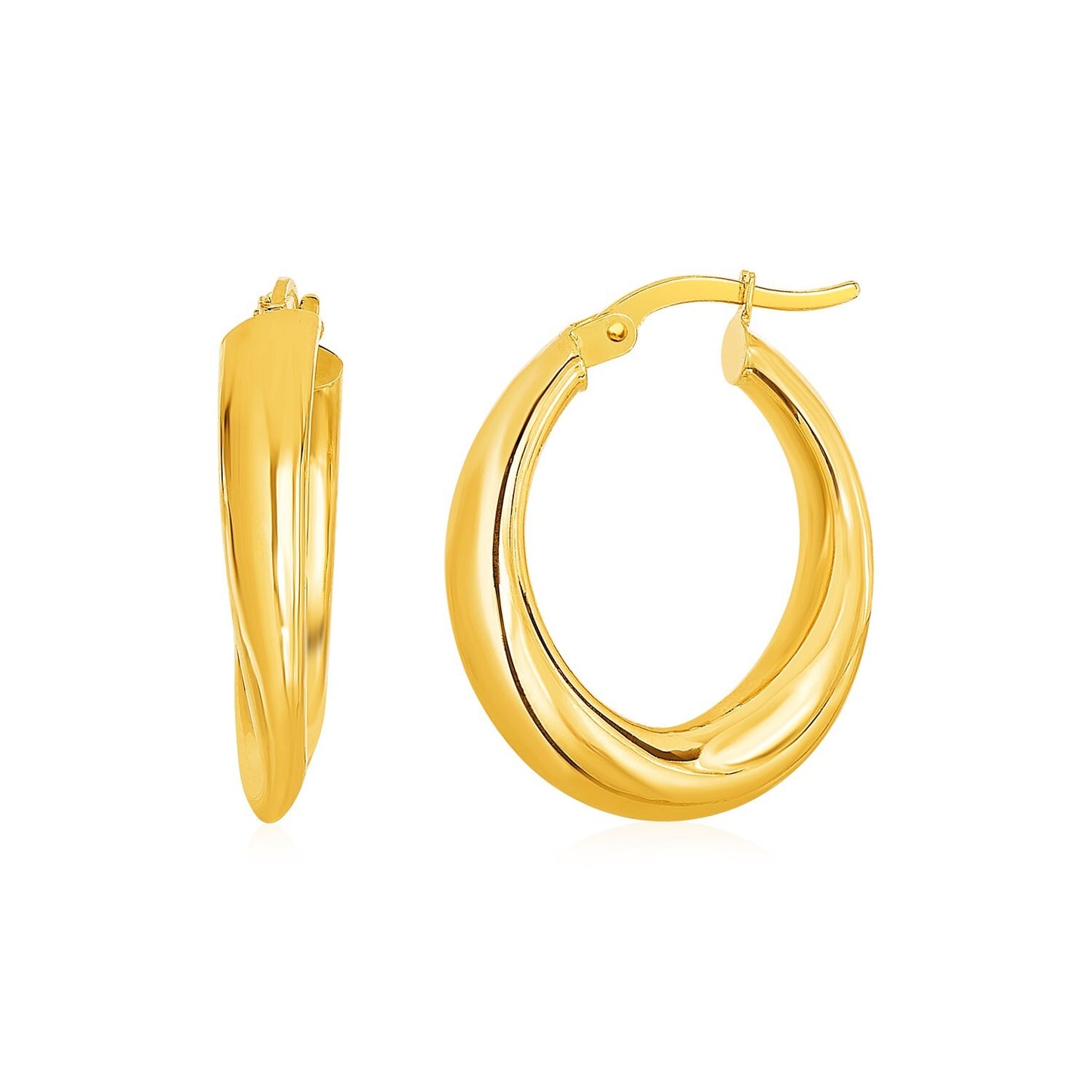 14k Yellow Gold Oval Hoop Earrings(5x20mm)