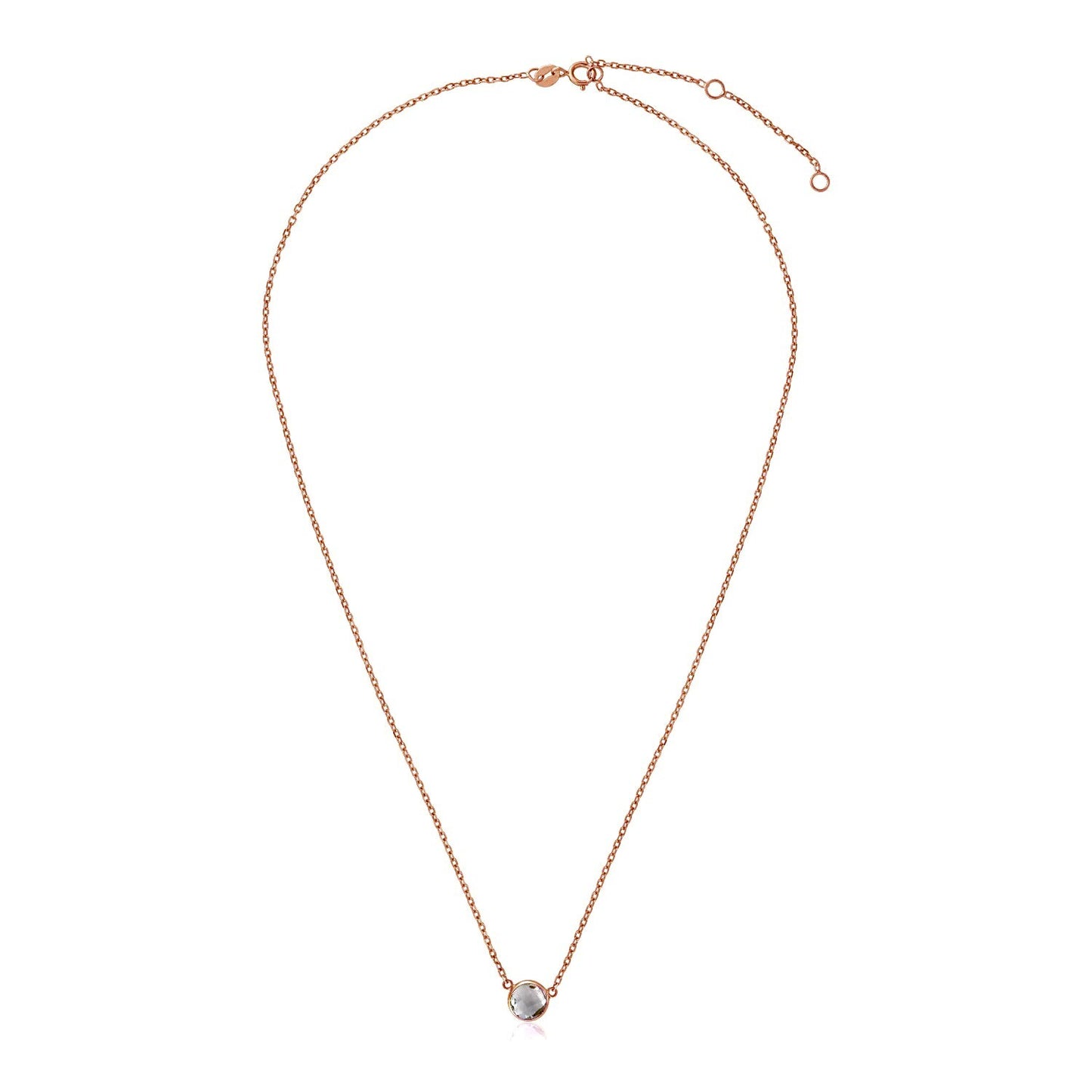 Size: 17'' - 14k Rose Gold 17 inch Necklace with Round White Topaz