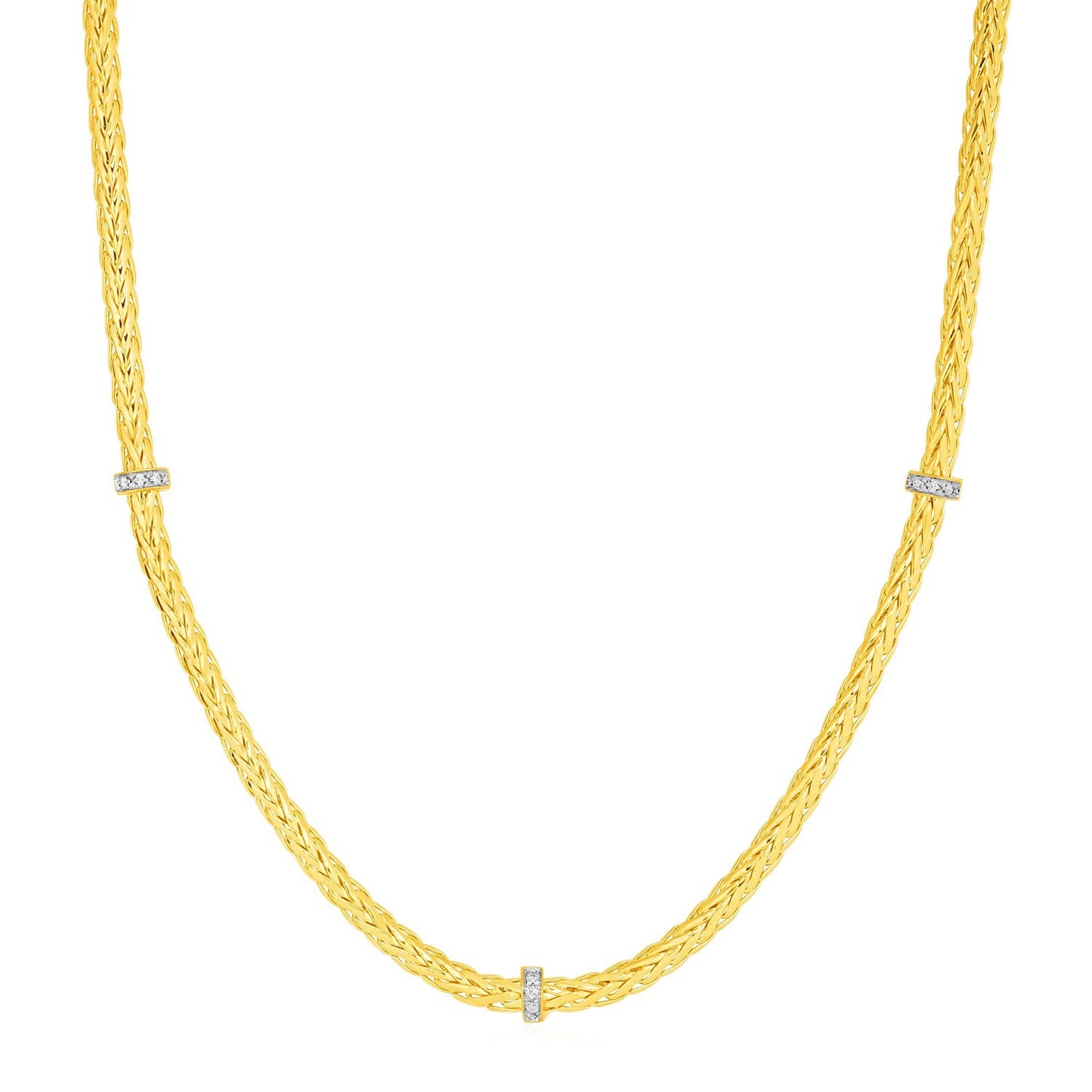 Size: 17'' - Woven Rope Necklace with Diamond Accents in 14k Yellow Gold