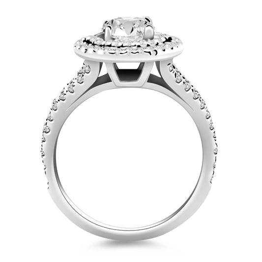 Size: 8.5 - 14k White Gold Double Halo Diamond Split Shank Engagement Ring Mounting