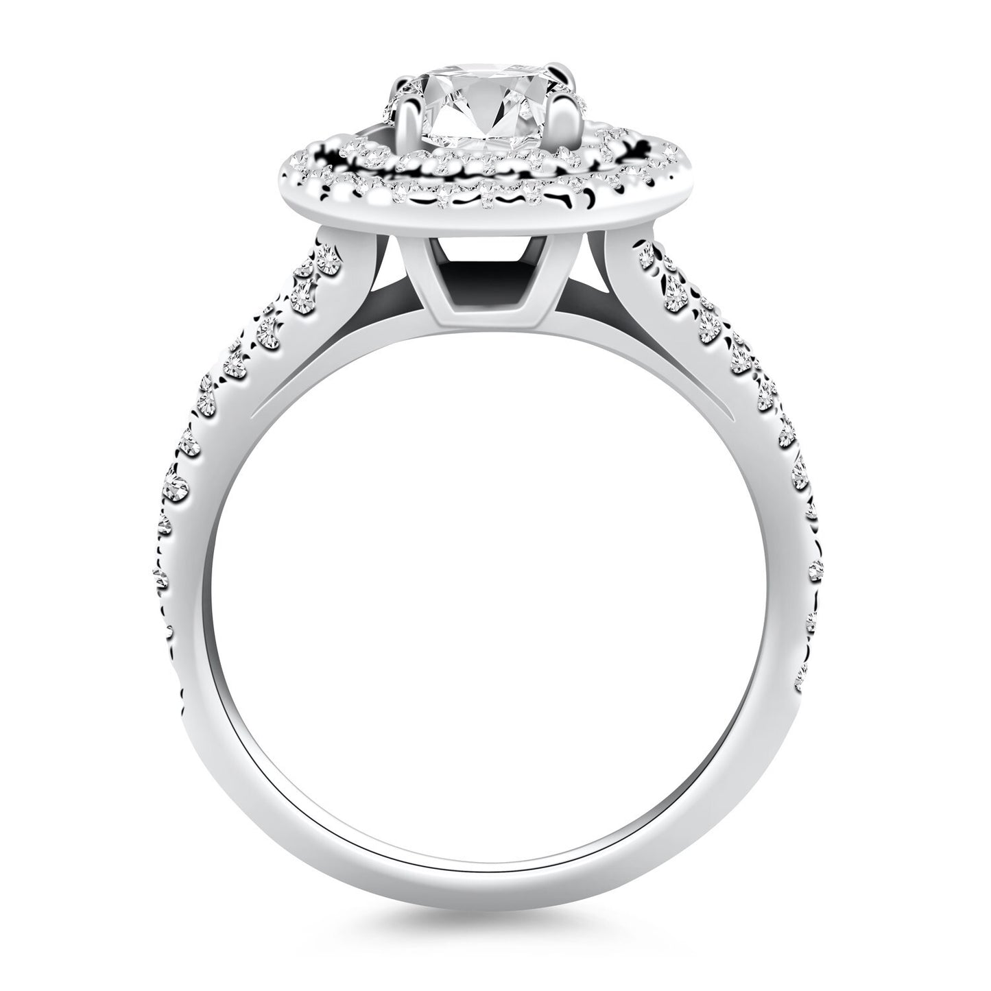 Size: 9 - 14k White Gold Double Halo Diamond Split Shank Engagement Ring Mounting