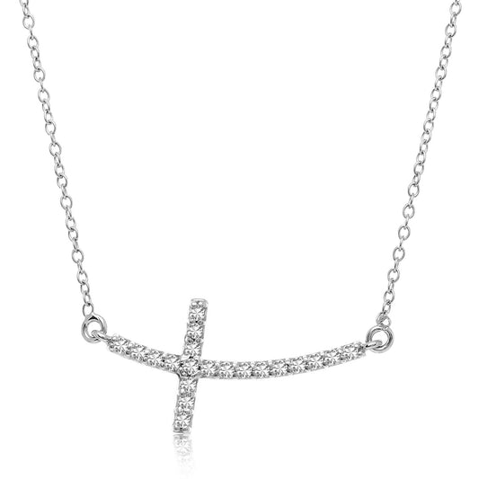 Size: 18'' - 14k White Gold Diamond Embellished Cross Motif Necklace (.21cttw)