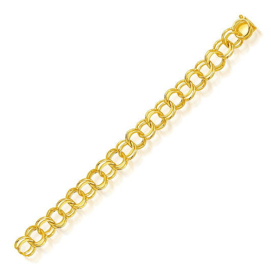 Size: 8'' - 14k Yellow Gold Solid Double Link Charm Bracelet 10.0mm