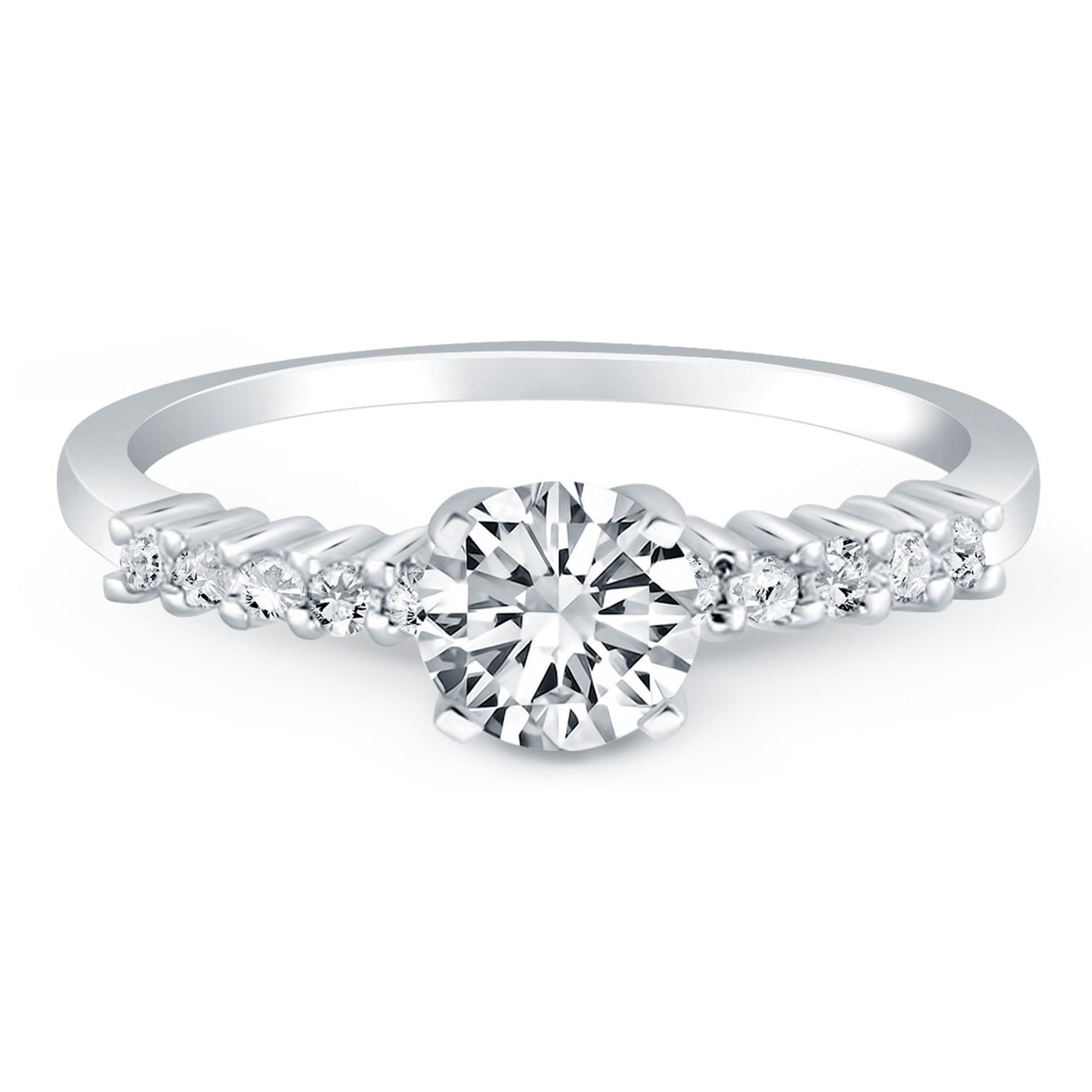 Size: 8.5 - 14k White Gold Shared Prong Accent Diamond Engagement Ring