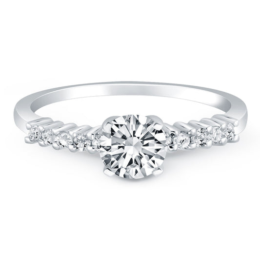 Size: 8 - 14k White Gold Shared Prong Accent Diamond Engagement Ring