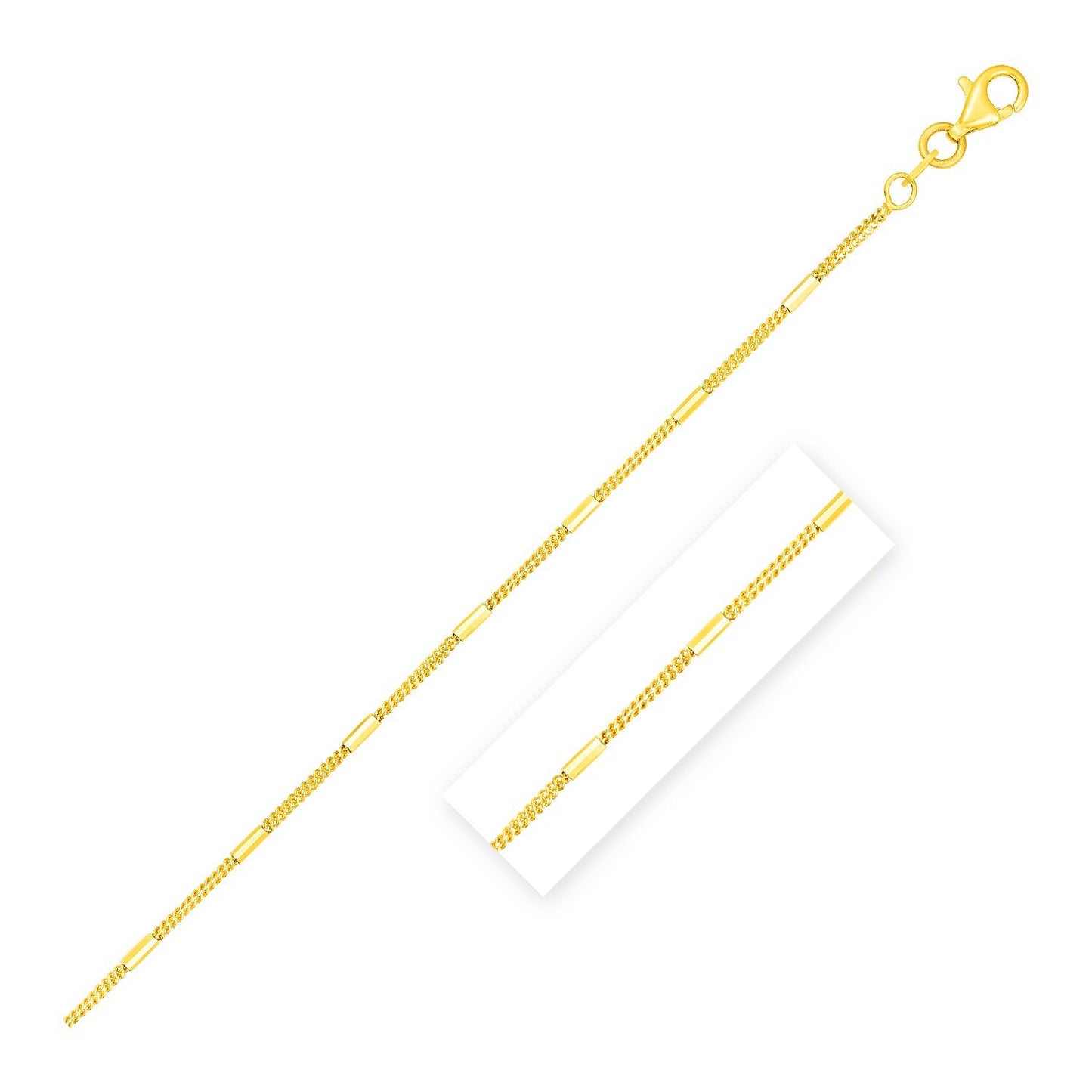 Size: 18'' - Diamond Cut Bar Links Pendant Chain in Yellow Gold (1.30 mm)