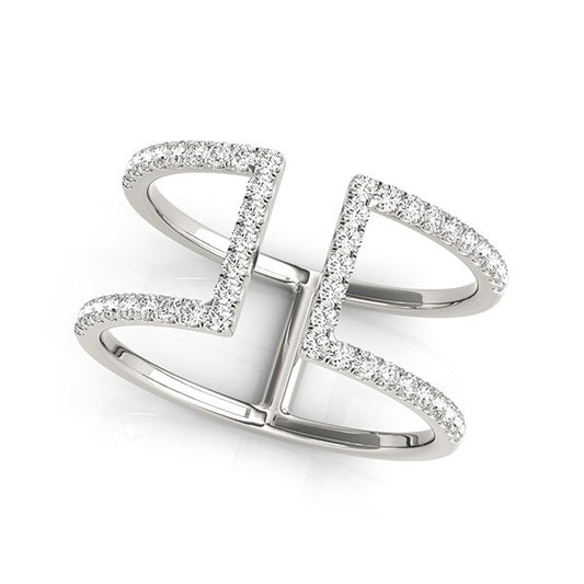 Size: 3.5 - 14k White Gold Modern Dual Band Style Diamond Ring (1/2 cttw)