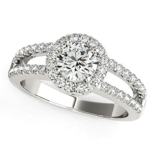 Size: 8.5 - 14k White Gold Round Diamond Split Shank Design Engagement Ring (7/8 cttw)