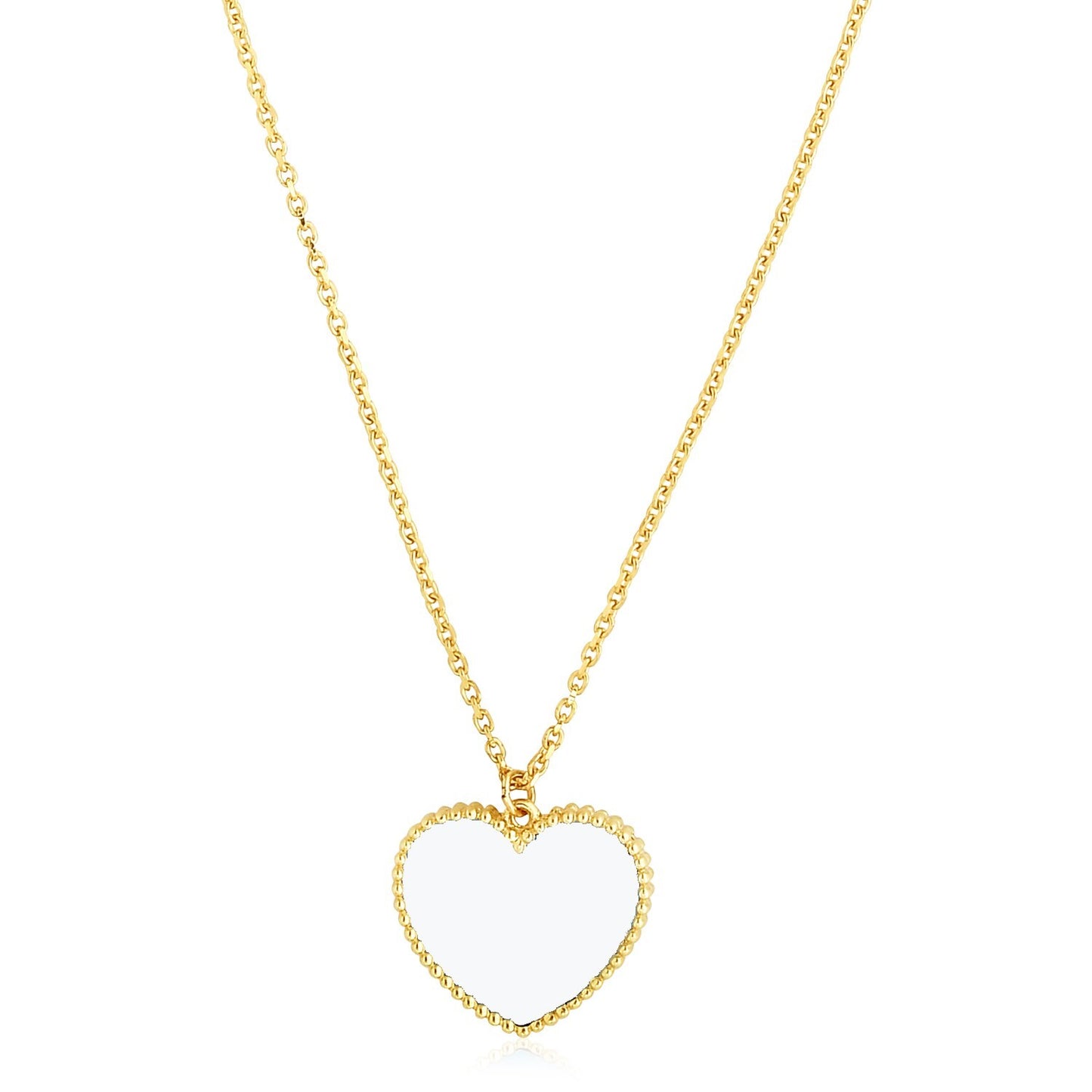 Size: 18'' - 14k Yellow Gold High Polish Heart Pearl Paste Necklace