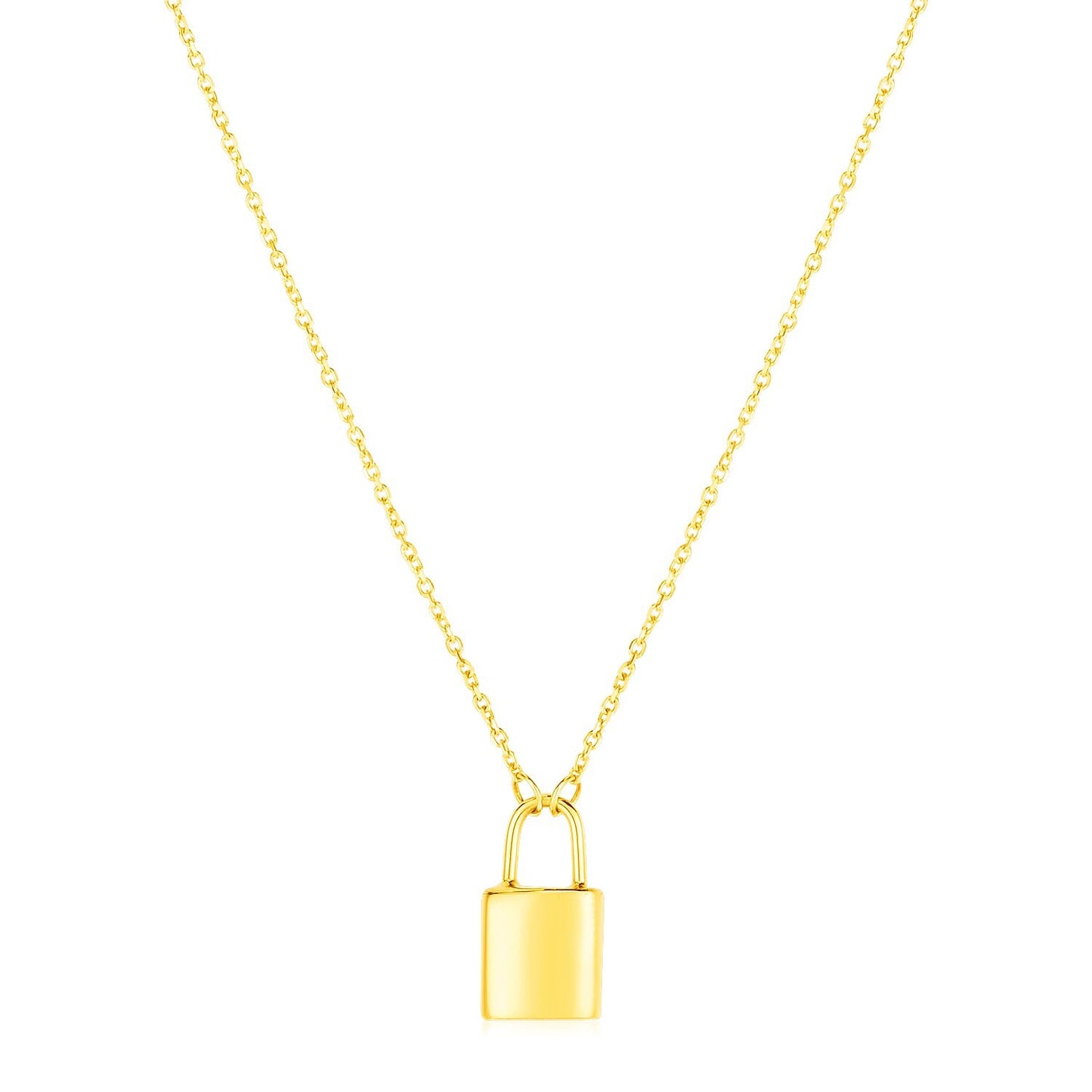 Size: 18'' - 14k Yellow Gold Padlock Necklace