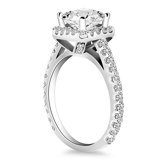 Size: 8.5 - 14k White Gold Princess Diamond Halo Cathedral Engagement Ring Mounting