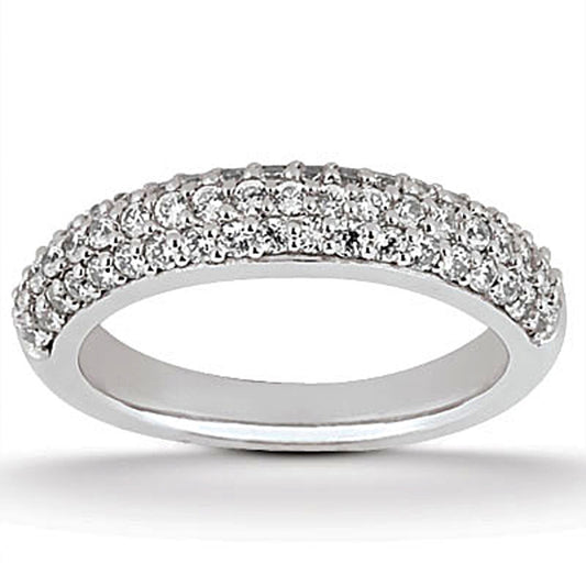 Size: 4.5 - 14k White Gold Triple Multi-Row Micro- Pave Diamond Wedding Ring Band