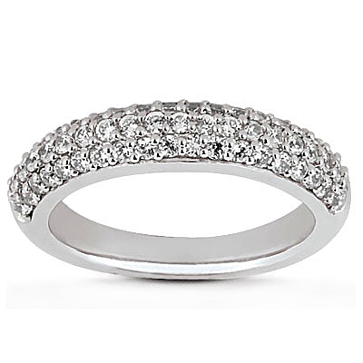 Size: 4 - 14k White Gold Triple Multi-Row Micro- Pave Diamond Wedding Ring Band