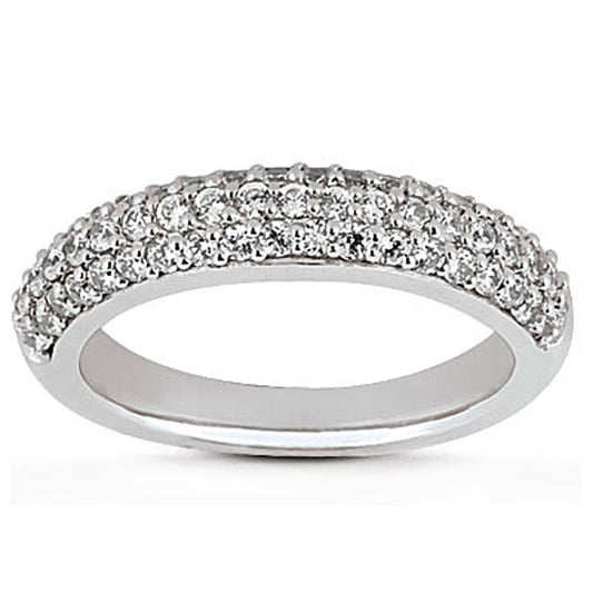 Size: 9 - 14k White Gold Triple Multi-Row Micro- Pave Diamond Wedding Ring Band