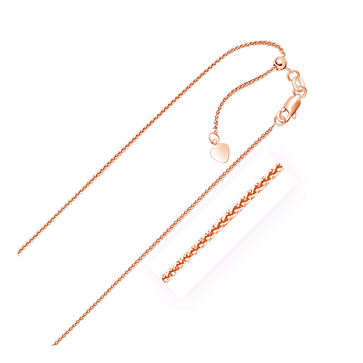 Size: 22 - 14k Rose Gold Adjustable Wheat Chain (1.00 mm)