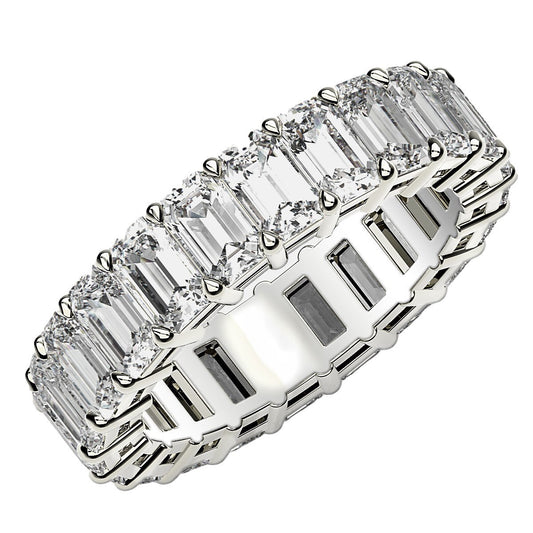 Size: 4.5 - Emerald Cut Lab Grown Diamond Eternity Ring in 14k White Gold (6 cttw FG/VS2)