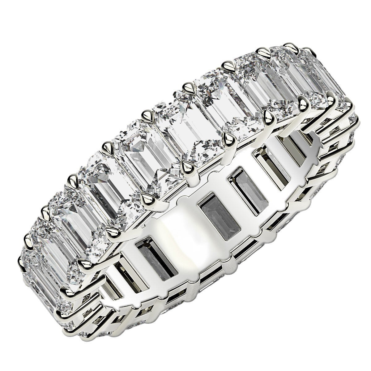 Size: 4 - Emerald Cut Lab Grown Diamond Eternity Ring in 14k White Gold (6 cttw FG/VS2)