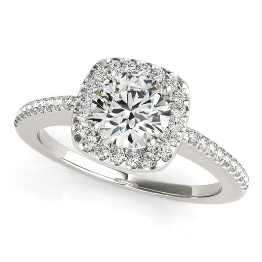 Size: 8.5 - 14k White Gold Pave Style Slim Shank Diamond Engagement Ring (1 1/8 cttw)