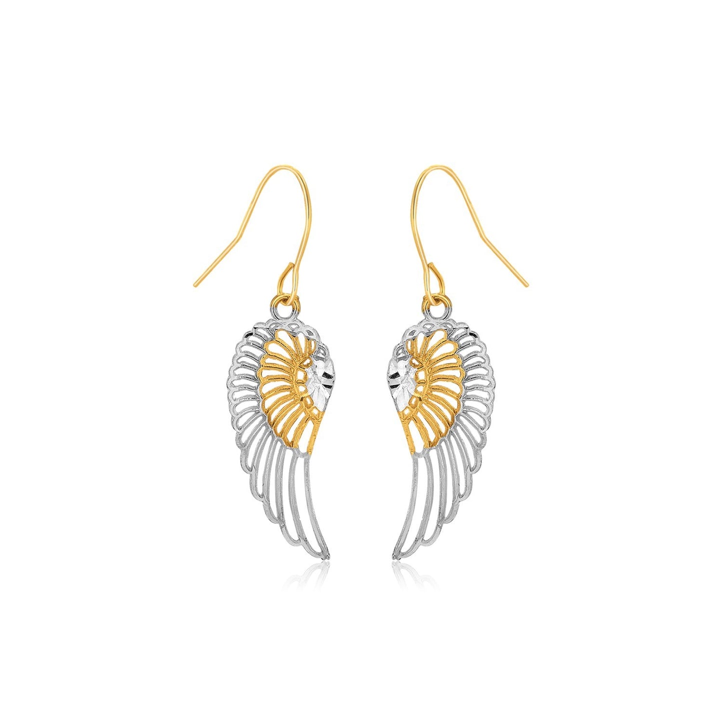 Two Tone Wing Drop Earrings in 10K Gold