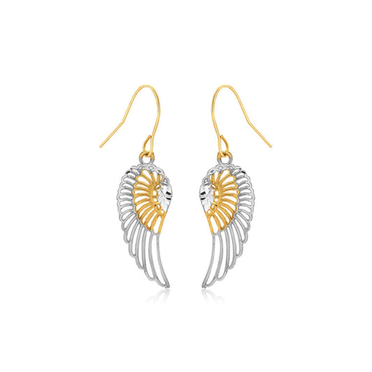 Two Tone Wing Drop Earrings in 10K Gold