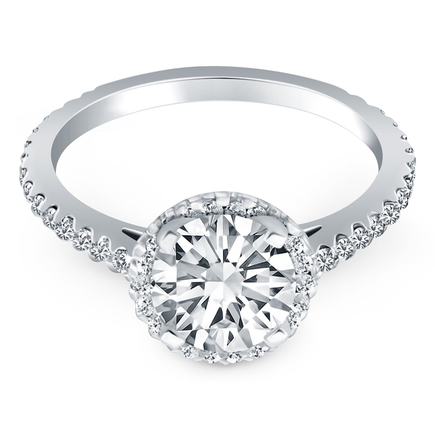 Size: 8 - 14k White Gold Diamond Halo Cathedral Engagement Ring Mounting