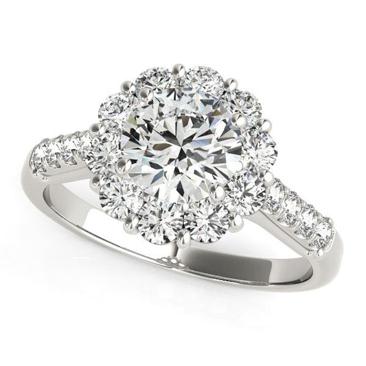 Size: 8.5 - 14k White Gold Round Diamond Halo Engagement Ring (2 1/2 cttw)