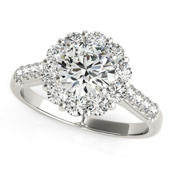 Size: 8 - 14k White Gold Round Diamond Halo Engagement Ring (2 1/2 cttw)