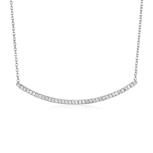 Size: 18'' - Sterling Silver Curved Bar Necklace with Cubic Zirconias