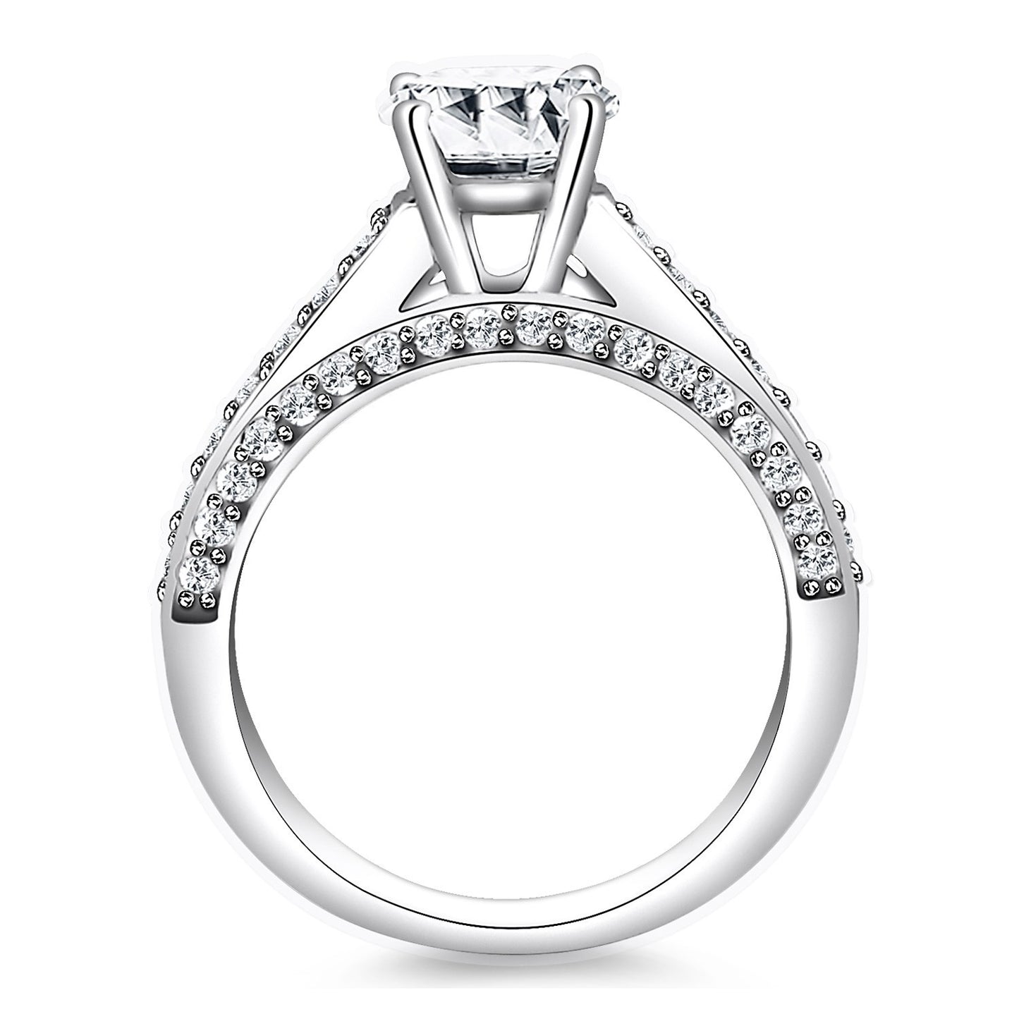 Size: 8 - 14k White Gold Pave Diamond Cathedral Engagement Ring