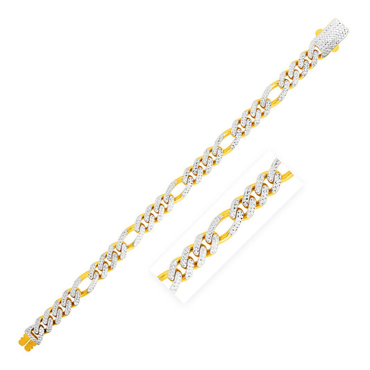 Size: 8.25'' - 14k Yellow Gold White Pave High Polish Modern Lite Figaro Bracelet (9.5mm)