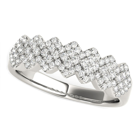 Size: 3.5 - Diamond Studded Wide Multi-Diagonal Pattern Ring in 14k White Gold (5/8 cttw)