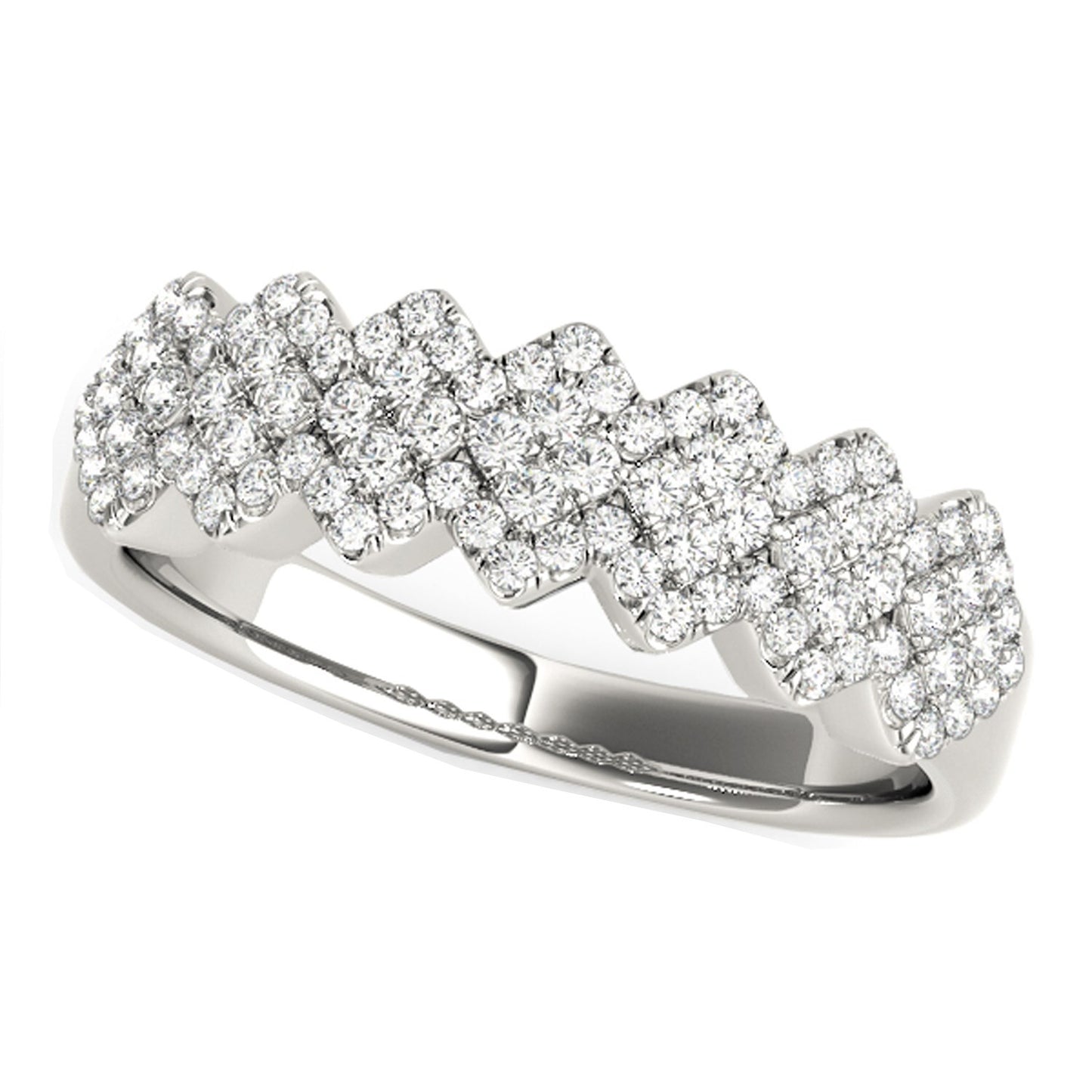 Size: 4.5 - Diamond Studded Wide Multi-Diagonal Pattern Ring in 14k White Gold (5/8 cttw)