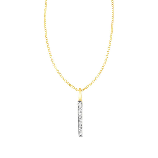 Size: 18 - 14k Yellow Gold Bar Pendant with Diamonds