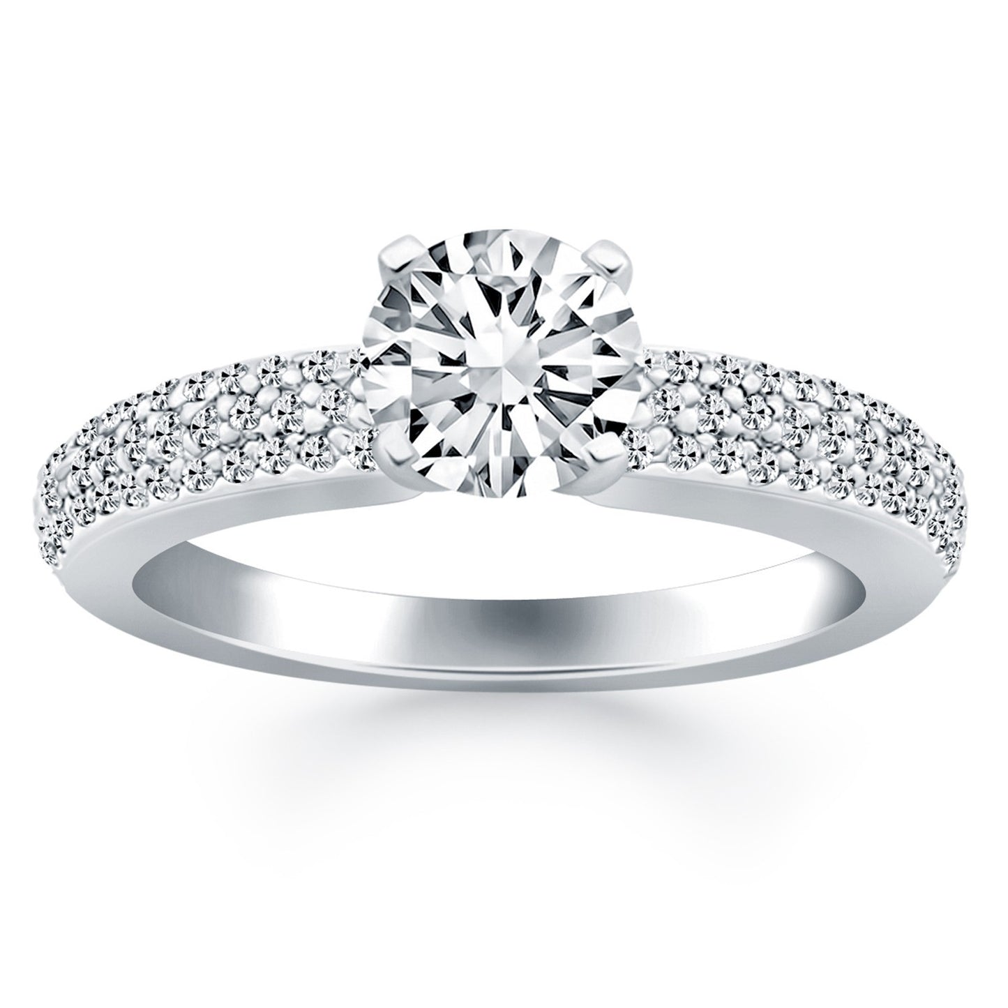 Size: 8.5 - 14k White Gold Triple Row Pave Diamond Engagement Ring