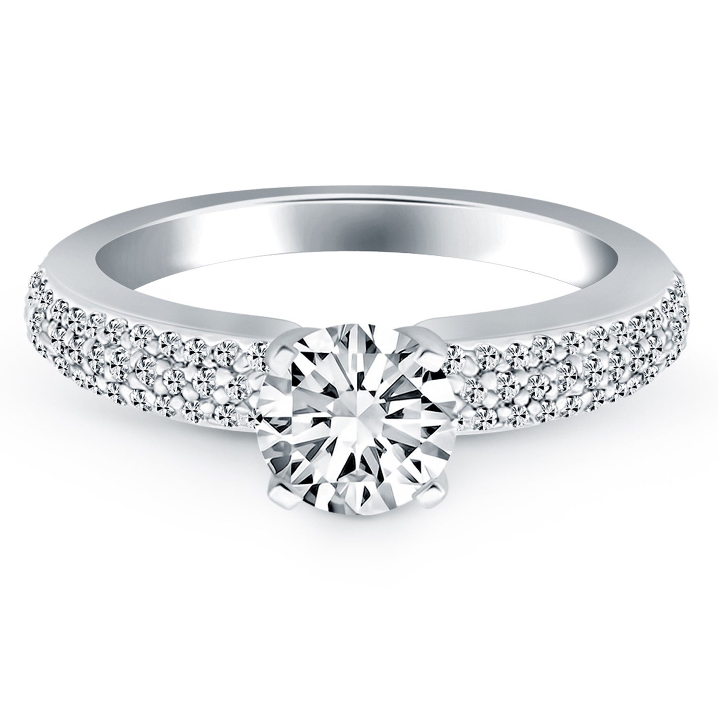 Size: 8.5 - 14k White Gold Triple Row Pave Diamond Engagement Ring