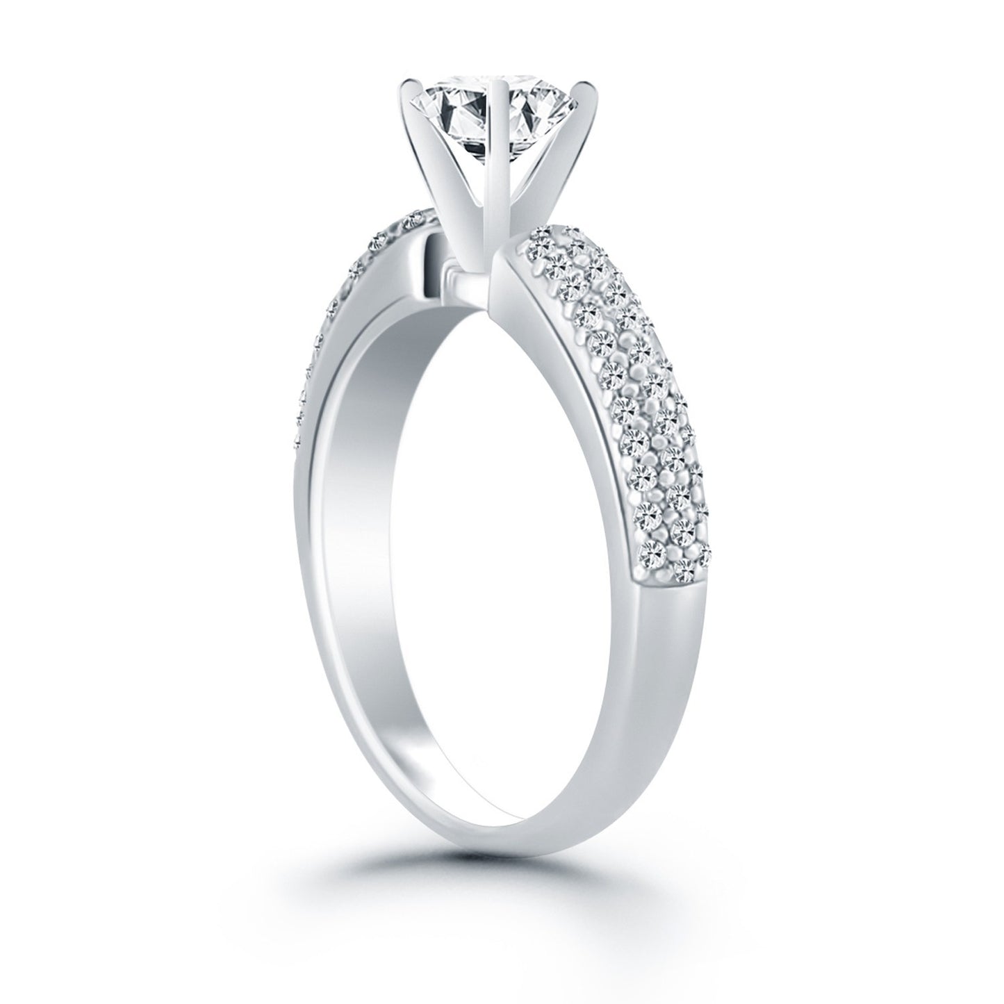 Size: 8.5 - 14k White Gold Triple Row Pave Diamond Engagement Ring