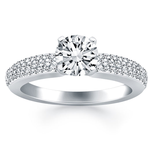 Size: 8 - 14k White Gold Triple Row Pave Diamond Engagement Ring