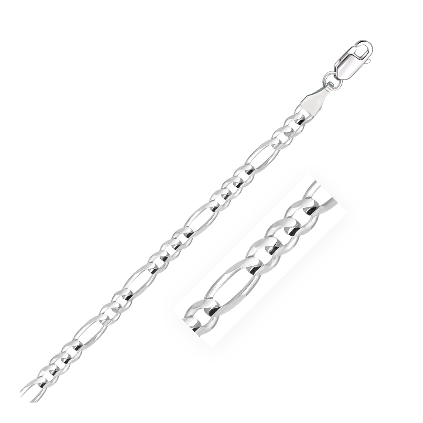 Size: 18'' - 14k White Gold Solid Figaro Chain (4.50 mm)