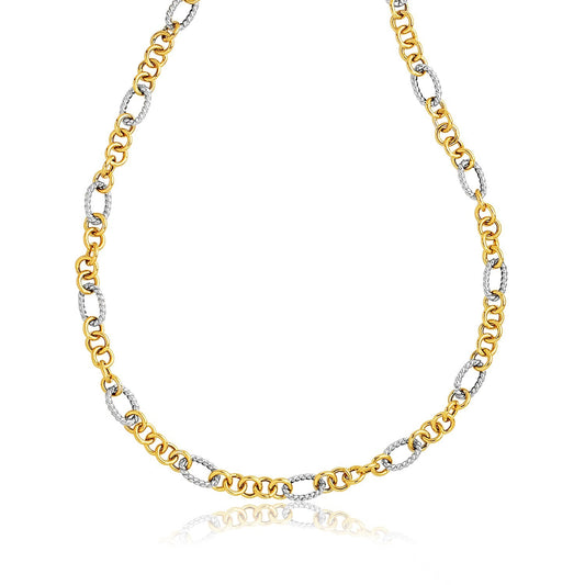 Size: 18'' - 14k Two-Tone Round and Cable Style Link Necklace