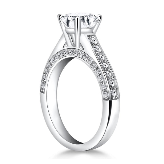 Size: 4.5 - 14k White Gold Pave Diamond Cathedral Engagement Ring Mounting