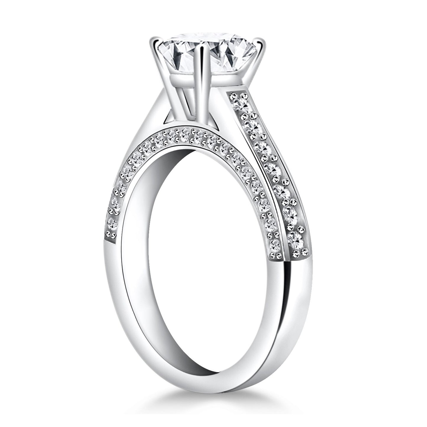 Size: 5.5 - 14k White Gold Pave Diamond Cathedral Engagement Ring Mounting