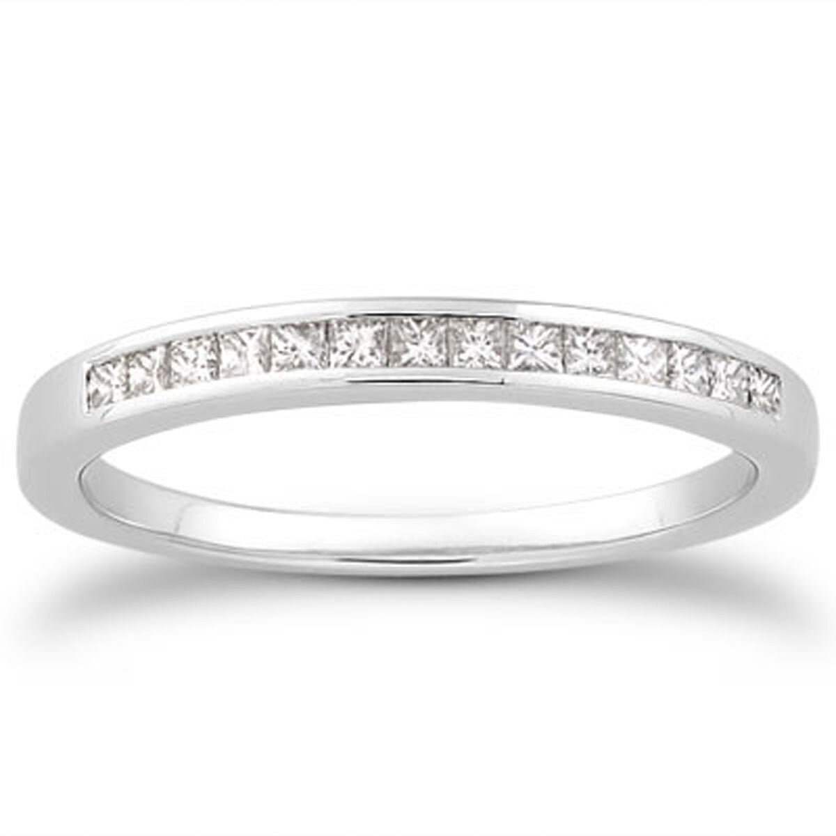 Size: 4.5 - 14k White Gold Channel Set Princess Diamond Wedding Ring Band