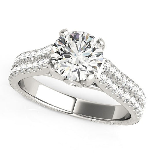 Size: 8.5 - 14k White Gold Round Diamond Engagement Ring with Pave Band (2 cttw)