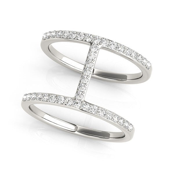 Size: 3.5 - 14k White Gold Dual Band Bridge Style Diamond Ring (3/8 cttw)