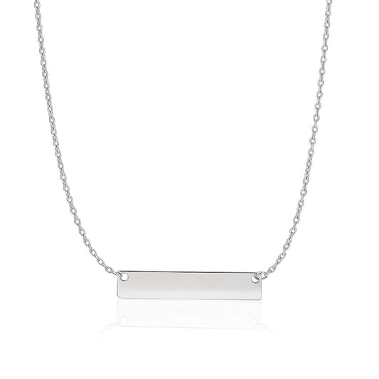 Size: 18'' - 14k White Gold Smooth Flat Horizontal Bar Style Necklace