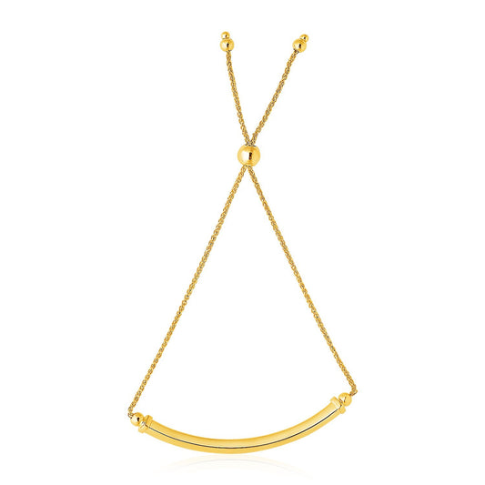 Size: 9.25'' - 14k Yellow Gold Lariat Bracelet with Polished Curved Bar