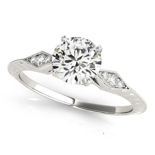 Size: 8.5 - 14k White Gold Diamond Engagement Ring with Side Clusters (1 1/8 cttw)