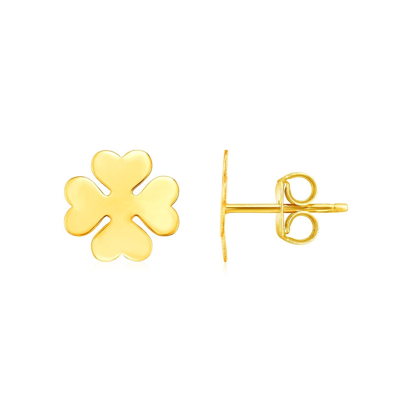 14K Yellow Gold Four Leaf Clover Earrings(10mm)