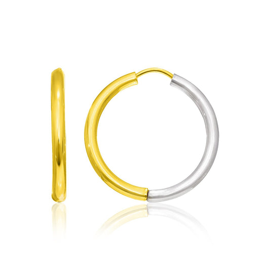 14k Two Tone Gold Hoop Earrings in a Hinged Style(2.5x20mm)