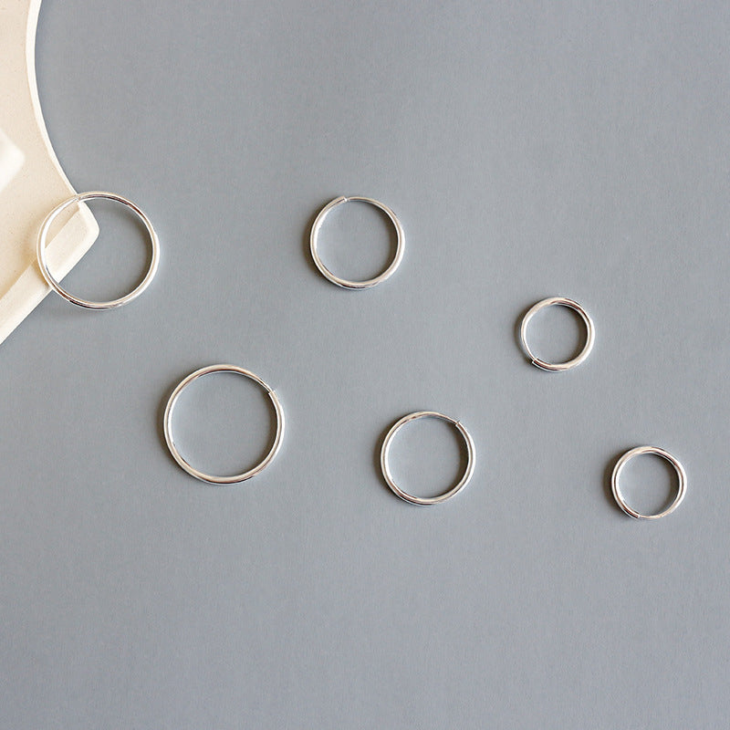 Minimalist Round Circles Simple 925 Sterling Silver Huggie Hoop Earrings